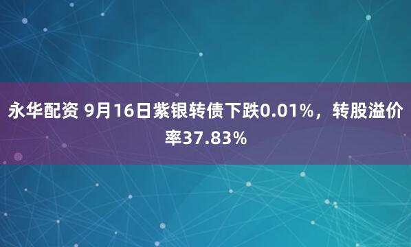 永华配资 9月16日紫银转债下跌0.01%，转股溢价率37.83%